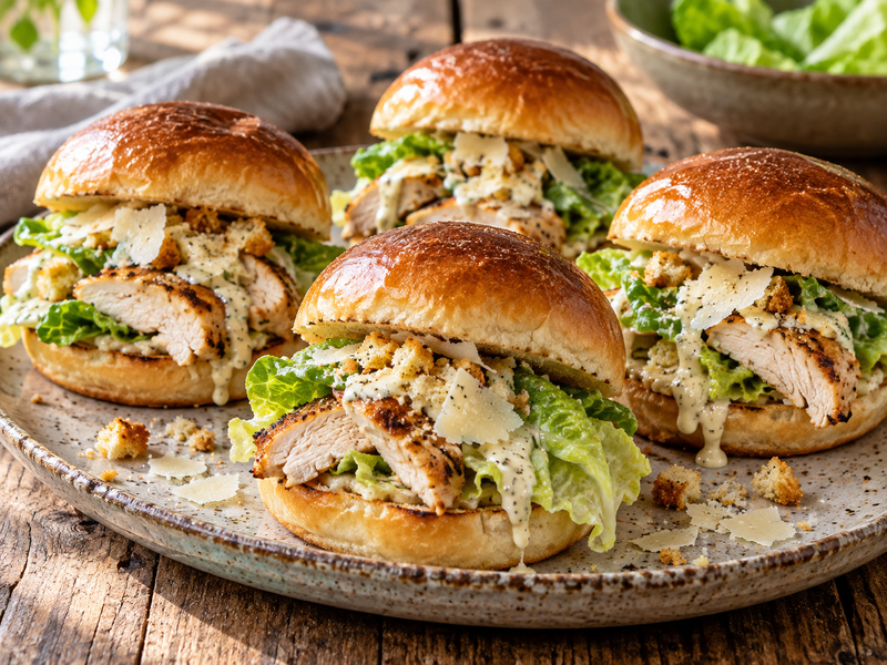 Chicken Caesar Sliders mit gegrilltem Hähnchen und cremigem Dressing